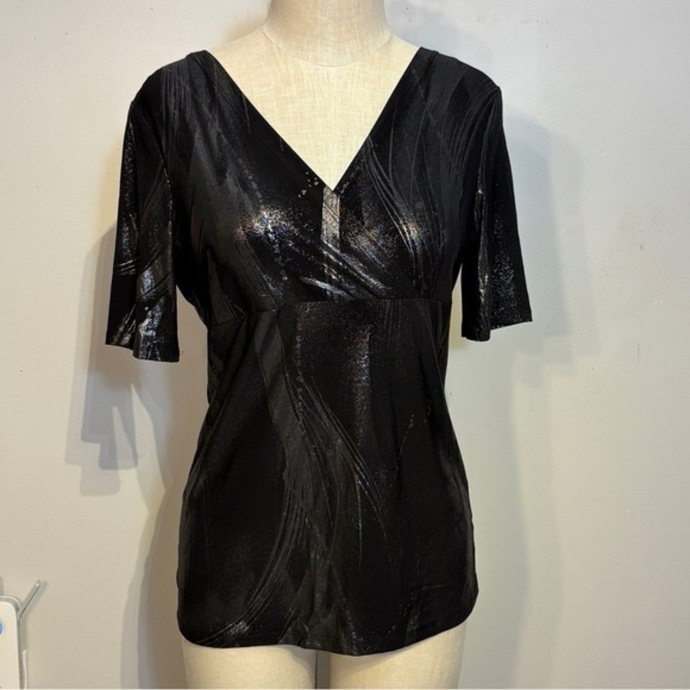 Black and metallic cowl neck blouse NWT Size Small
